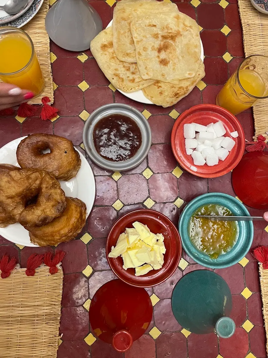 Moroccan breakfast served on a zellij table