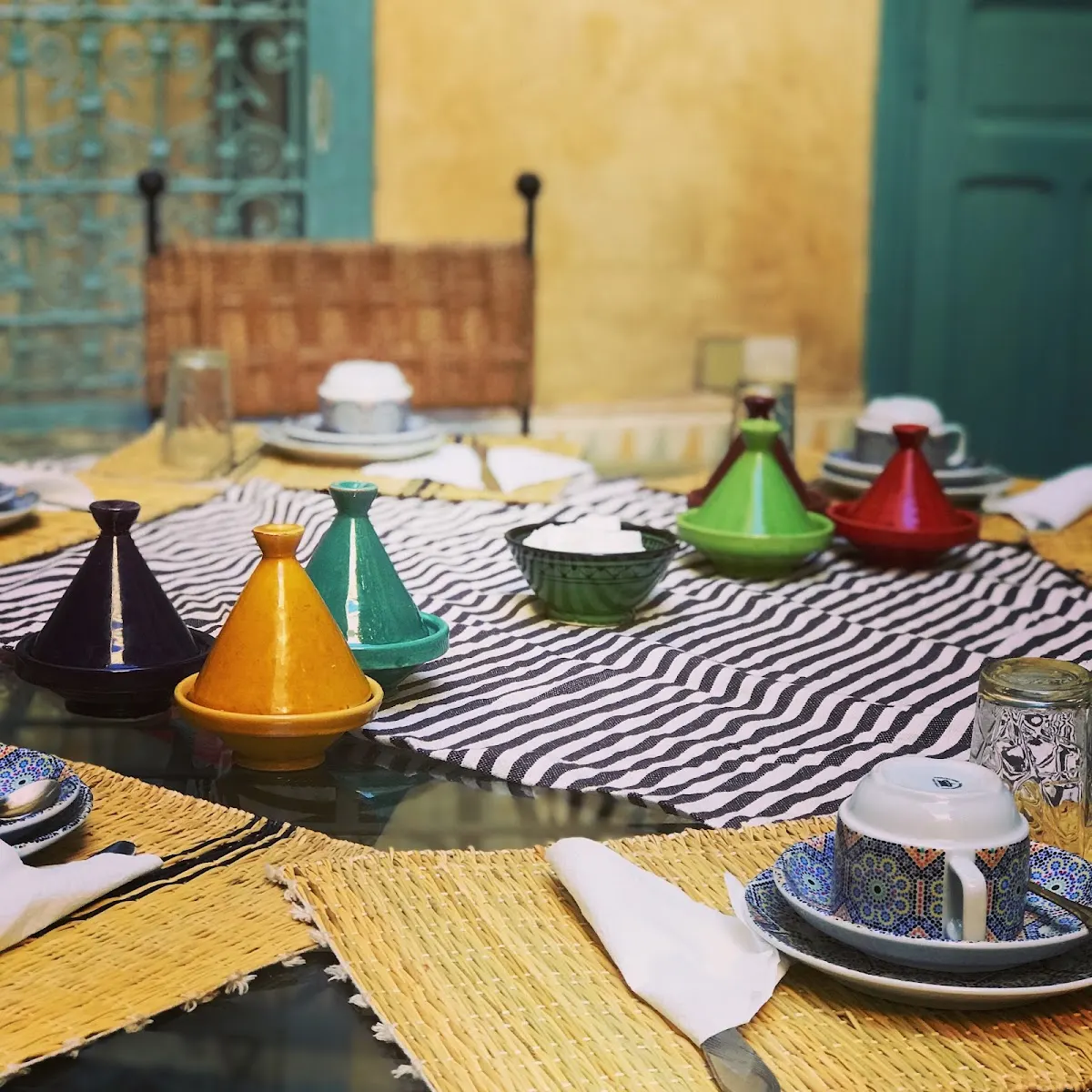 Colourful tagines ready to serve