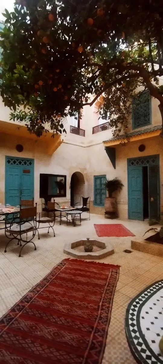 The patio in daylight, turquoise doors open
