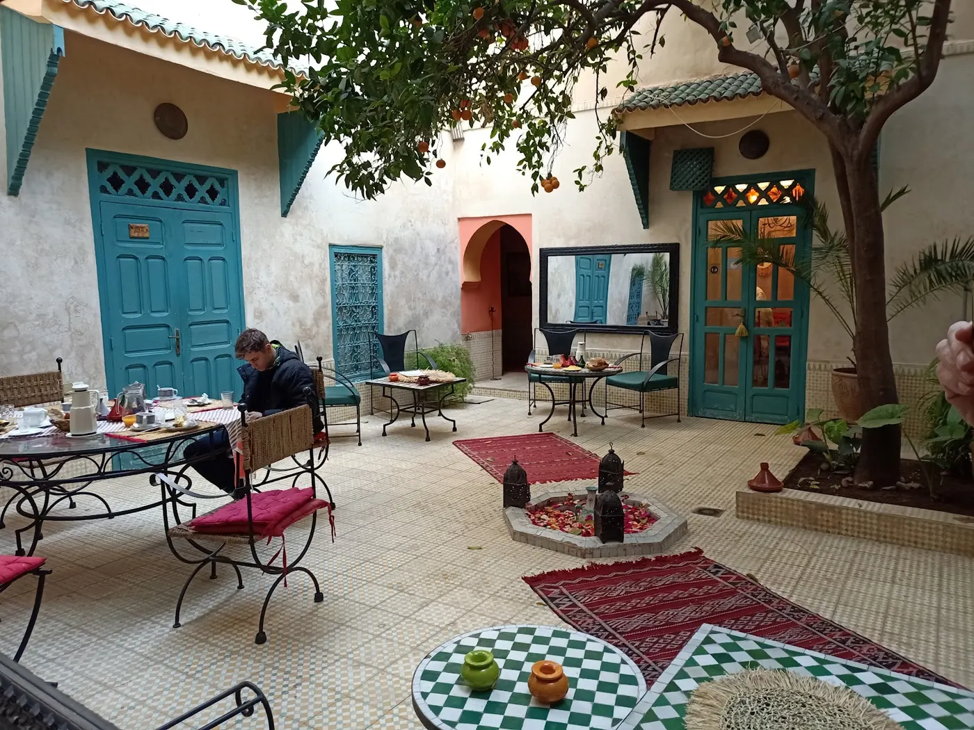 Turquoise patio doors at Dar Marhaba