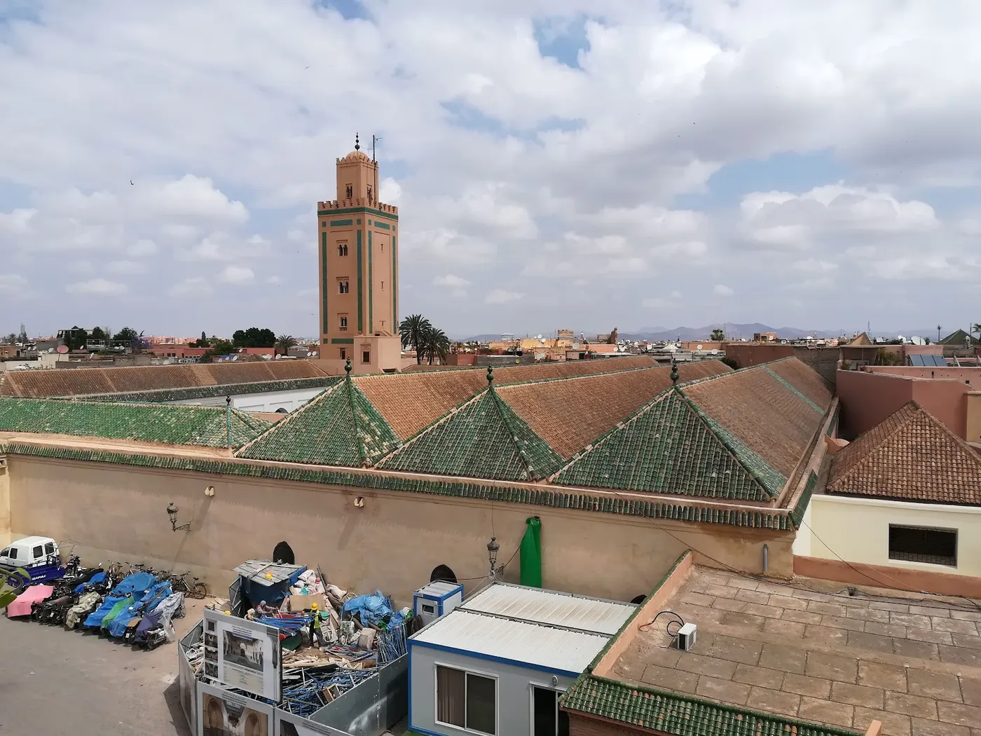 View from the terrace: medina rooftops and the Koutoubia